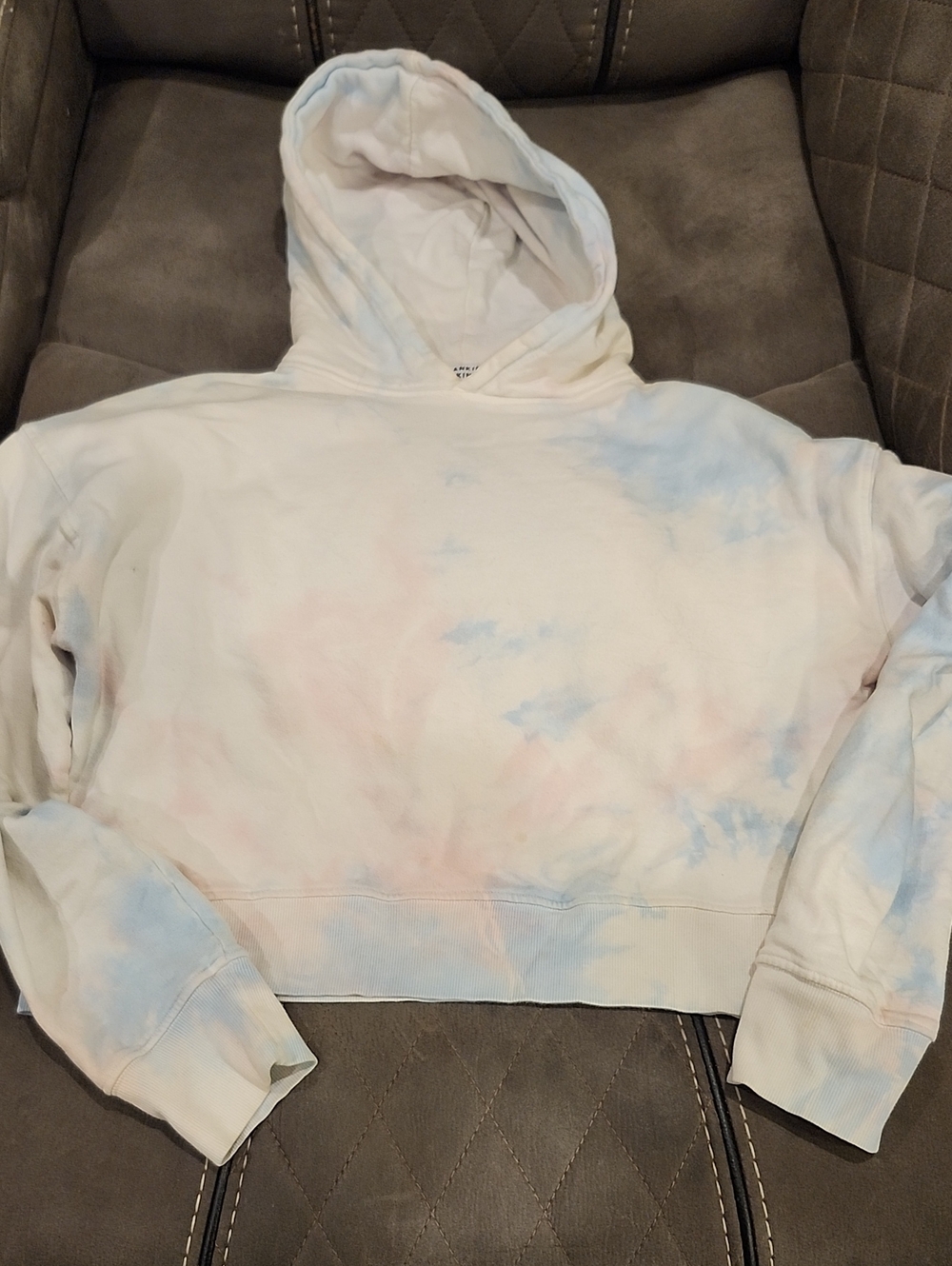 Frankie's Bikinis White Cropped Hoodie with Pastel Blue & Pink Tie-Dye